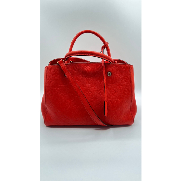 Louis Vuitton Red Montaigne Monogram MM Leather Tote Bag - Picture 2 of 12